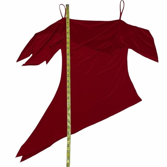WEATHER Vane Solid Red Asymmetrical Cold Shoulder 3/4 Sleeve Tunic Blouse - Picture 6 of 12